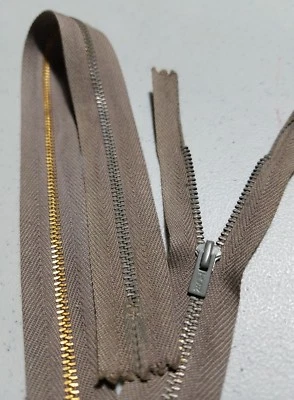 ОДНА МОЛНИЯ/ВИНТАЖНЫЙ «TALON США» #2 14» = МЕТАЛЛИЧЕСКАЯ ЛАТУНЬ «T-C» ЭМАЛЬ TPE-FACED сумка/кошелек/платье - Изображение 1 из 4