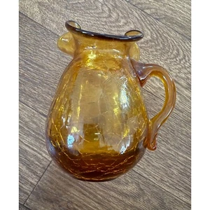 Amber Crackle Glass 4" Pitcher Vase Unique Spout Decorative Accent - Picture 1 of 5