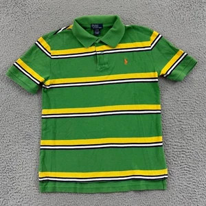 Polo Ralph Lauren Shirt Boys L 14/16 Green Striped Pony Logo Golf Collar Preppy - Picture 1 of 9