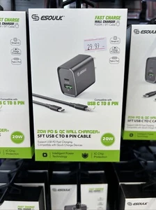 Dual Port 20W Wall Charger PD/QC Type-C to 8 Pin Fast Charge for iPhone 14 13 12 - Picture 1 of 2