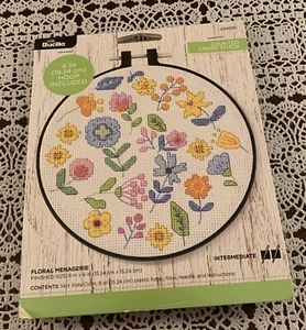 Bucilla Counted Cross Stitch Kit Floral Menagerie Hoop Frame 6 Inch Brand New - Picture 1 of 4