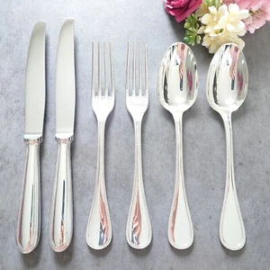 Christofle Perles 6pcs Silverplate Flatware Table Knife Fork Spoon Excellent - Picture 1 of 18