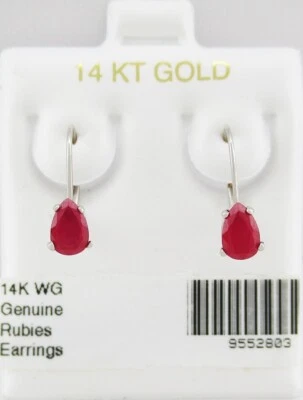 GENUINE 1.34 Cts RUBY EARRINGS 14K WHITE GOLD - Free Certificate - LEVER BACKS - Image 1 of 4