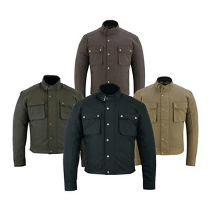 Warrior Motorcycle Waxed Cotton Shirt Style CE Armour Waterproof Biker Jacket - Picture 1 of 37