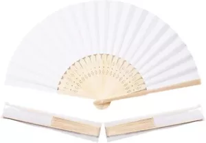 50pcs White Paper Hand Fan Bamboo Folding,Handheld Paper Folded - Picture 1 of 5