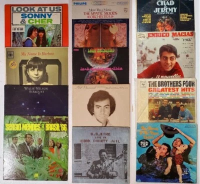 Lot of 12 Vintage 12" Vinyl Records 1970 Nelson Streisand Diamond Cher Mendes LP - Image 1 of 4