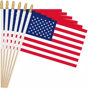 Pack of 20, Handheld American Flags 8X12 Inch - USA Flags on Wood Sticks with Sp - Picture 1 of 8