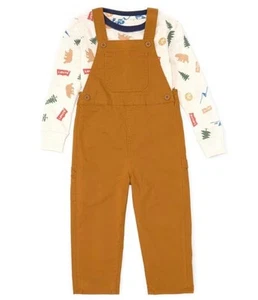 LEVI White Knit Print Top/Camel Woven Overalls - NWT Boys 7 - Picture 1 of 3