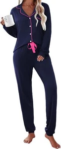 Ekouaer Pajamas Set Long Sleeve Sleepwear Womens Button Down Nightwear Soft Pj L - Picture 1 of 31