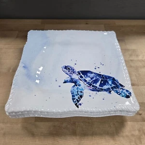 4 Secret Celebrity Melamine 11" Square White Dinner Plates Ocean Blue Sea Turtle - Picture 1 of 8