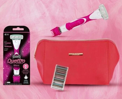 Wilkinson Sword Quattro Bikini Razor & Trimmer +4 Blades & Washbag Unboxed - Image 1 of 4