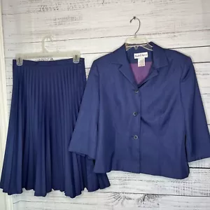 Russell Sherry 2-teiliger Faltenrock Anzug Damen 14 blau Blazer Knopf 3/4 Arm - Bild 1 von 24