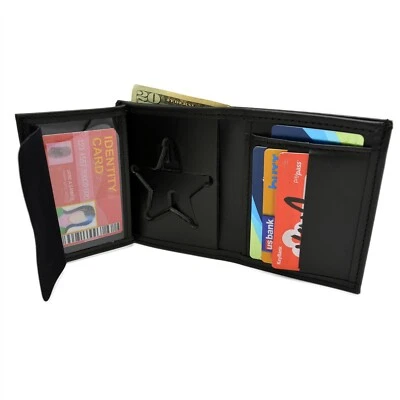 Ohio Sheriff 5 PT Star Police Badge Wallet Bi Fold Black Leather Perfect Fit 105 - Image 1 of 4