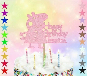 Personalised Peppa Pig Cartoon Birthday Cake Topper Single Sided Glitter Pa... - Picture 1 of 31