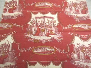 Vintage BRUNSCHWIG & FILS LES ENFANTS TOILE FABRIC RED BEIGE 1yd 8" x 44 - Picture 1 of 6