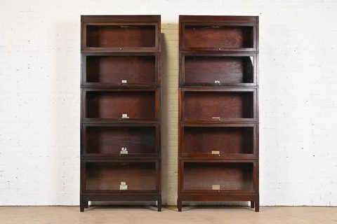 Antique Globe Wernicke Arts & Crafts Mahogany Five-Stack Barrister Bookcases Cover