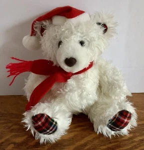 Vintage Nature’s Elements Polar Bear Plush Stuffed Animal W/Hat/Scarf Plaid Feet - Picture 1 of 7