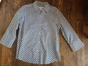 Foxcroft Easy Care Button Up 3/4 Sleeve Black & White Print Top M - Picture 1 of 9