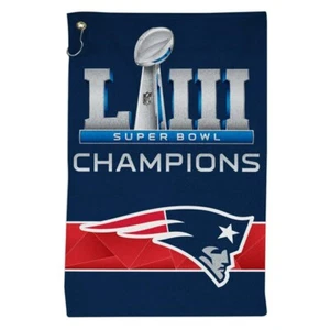 NEW ENGLAND PATRIOTS SUPER BOWL LIII CHAMPIONS FAN GOLF TOWEL WITH HOOK WINCRAFT - Picture 1 of 1