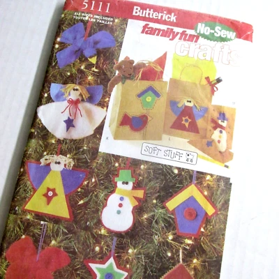 Butterick 5111 Craft Pattern Christmas Ornaments Decorations No Sew Soft Stuff - Image 1 of 4
