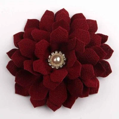 Fabric Satin Flowers-10CM With Pearl Rhinestone Handmade Flower For Headband 5PC - Image 1 of 4