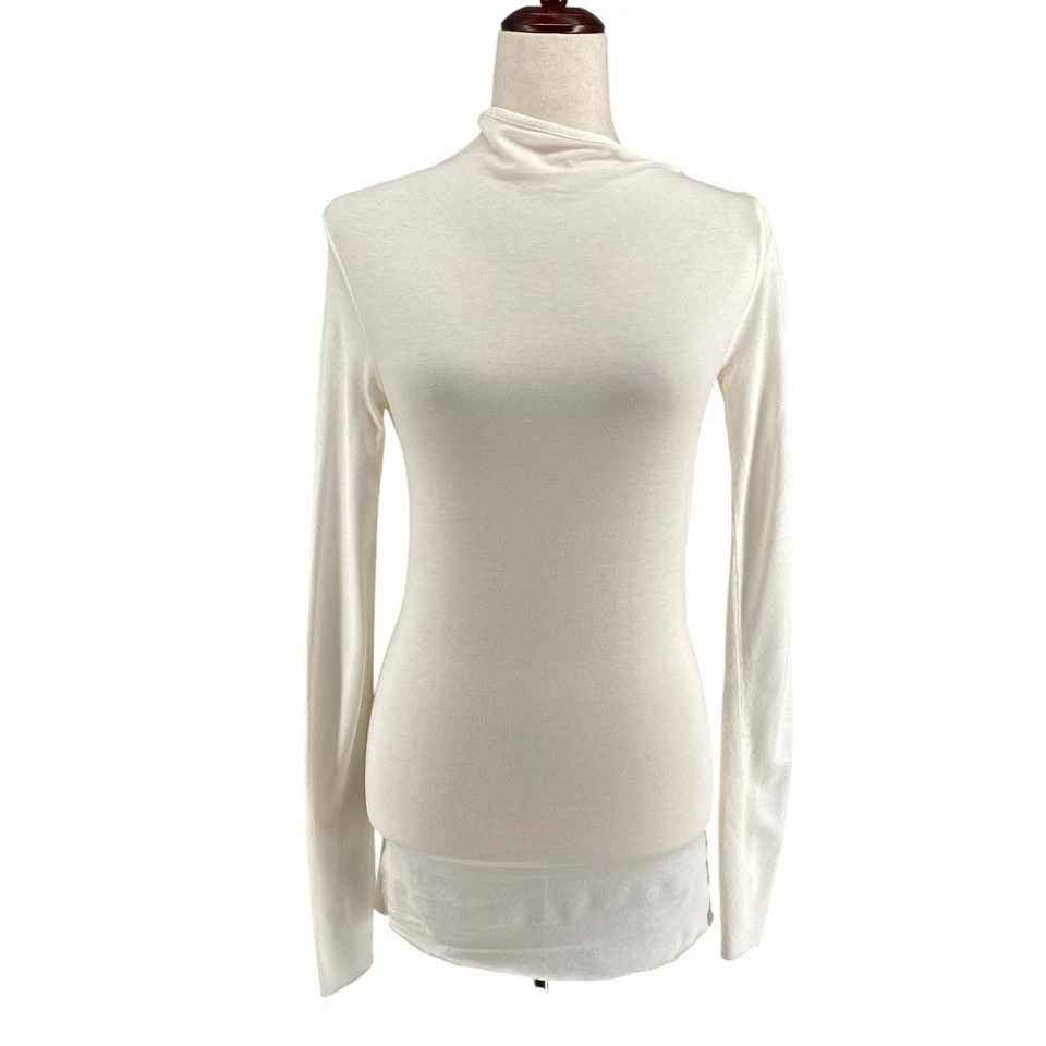 cos Mock Neck Long Sleeve Tunic Sweater Womens XS Cream White Soft Cotton Blend - Image 1 of 4