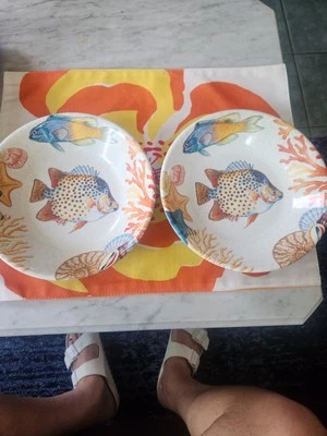 Williams Sonoma HAWAII Tropical PECES sopa/tazones/melamina-nuevo con etiquetas juego de 2 Foto 1 de 4