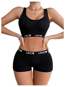 Women's 2 Piece Letter Print Lingerie Set Sleeveless Scoop Neck Sports Bras a... - Picture 1 of 6