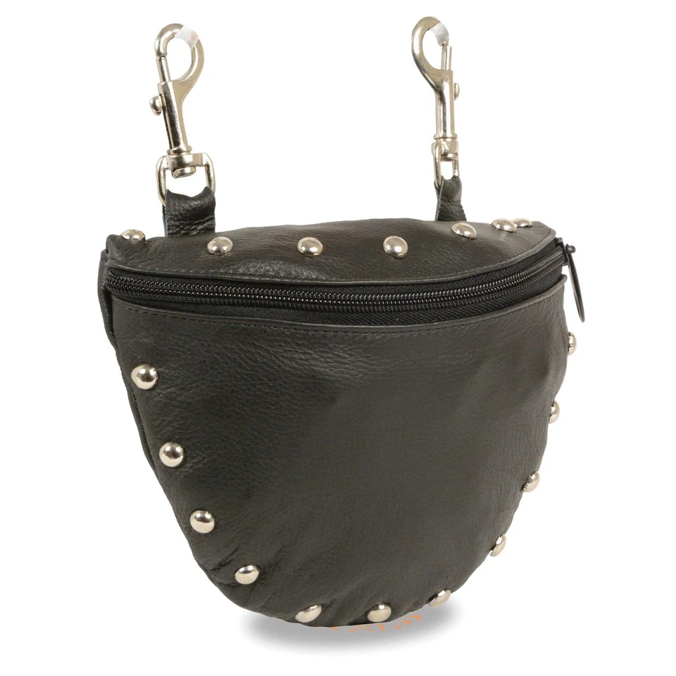 Bolso cinturón para mujer SH197S de cuero negro con tachuelas y cierres para cinturón - talla Foto 1 de 1