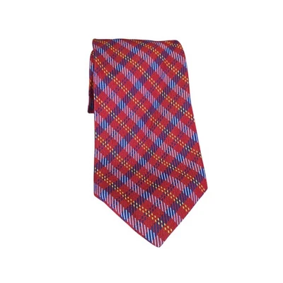 Corbata Hickey Freeman Para Hombres Roja Azul a Cuadros 100% Seda Hecha a Mano EE. UU. Tela Italiana Foto 1 de 4