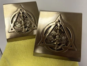 Bookends Brass? Dental Insignia PM Craftsman USA  Bookends Library Heavy - Bild 1 von 19