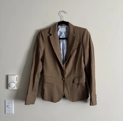 Blazer J Crew Original Escolar Dorado Botón Camel Tostado Lana Mujer 0 Preppy Foto 1 de 4