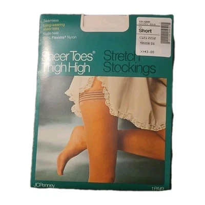 Par de medias elásticas altas hasta el muslo JC Penney vintage talla corta blanca 80 Foto 1 de 2