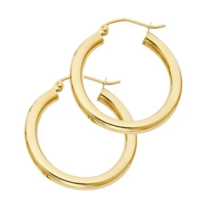 NEW 14K YELLOW GOLD 3MM PLAIN HOOP EARRINGS - Picture 1 of 2