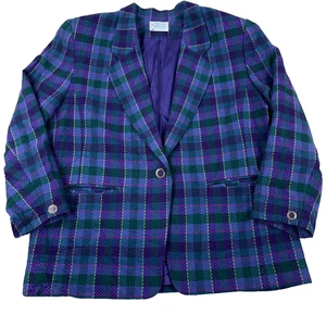 Vintage Pendleton Jacket Women 20W Purple Plaid Tweed Wool Blazer Sport Coat USA - Picture 1 of 15