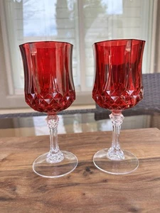 Paar Vintage Longchamp D'arques Cristal Rubinrot 25th Anniversary 101/4 Oz. Kelche - Bild 1 von 5