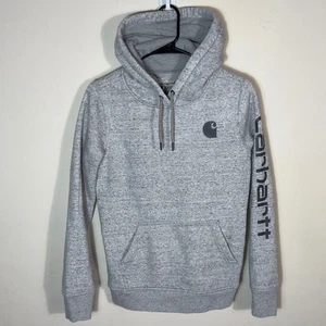 Carhartt Women's XS Relaxed Fit Gray Heather Hoodie Sweatshirt Logo Sleeve - Picture 1 of 8