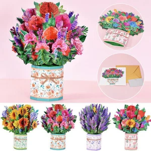 Paquete de 4 tarjetas emergentes de flores de papel, tarjetas emergentes de ramo de flores tarjetas de felicitación 3D para mamá - Imagen 1 de 23