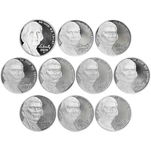 2010-2019 S Proof Jefferson Nickel 10 Kursmünzensatz mit kostenlosem Versand - Bild 1 von 1