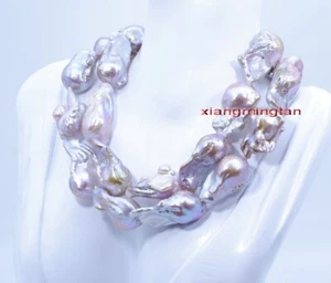AAAAA long real 35" 30mm south sea baroque pink lavender purple pearl necklace - Picture 1 of 6