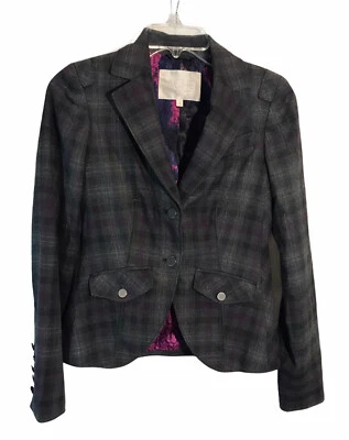 Rachel Rachel Roy Womens Gray Plaid Career Business Front Pockets Blazer Size 3 - Image 1 of 4