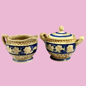 Vintage Made in Japan Leaf Motif Creamer & Sugar Bowl Set Art Pottery Ceramic - Picture 1 of 9