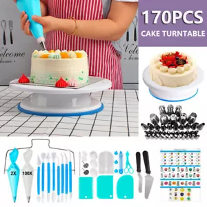 170Pcs Cake Decorating Kit Turntable Rotating Baking Flower Icing Piping Nozzles - Picture 1 of 10