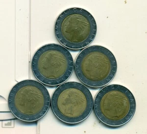 6 BI-METAL 500 LIRE COINS from ITALY (1984, 1985, 1986, 1987, 1988 & 1989) - Picture 1 of 2