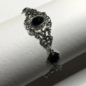 PULSERA REAL FILIGRANA ESTILO VICTORIANO NEGRA ACRÍLICA Y PLATEADA - Imagen 1 de 12