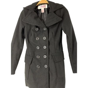 Women’s Aviva Pea Coat Black Wool XS 5322 Winter Double Breasted Fitted - Picture 1 of 5