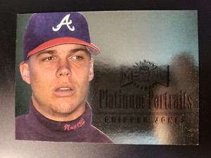 1996 Metal Universe Chipper Jones Baseball PLATINUM PORTRAITS card #5 OF 10