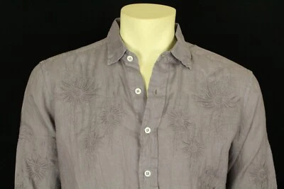 Claudio Milano Men's Gray Linen Embroidered Shirt Size M (V780) - Image 1 of 4