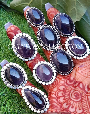 Дизайнерские кольца из серебра 925 пробы с натуральным аметистом лот 10 шт. - Изображение 1 из 4