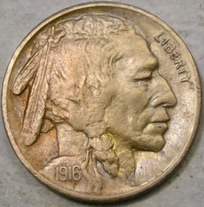 1916 S BÜFFEL INDIANERKOPF NICKEL SEHR ANSPRECHEND FETT VOLLHORN SELTEN TUFF DATUM - Bild 1 von 4